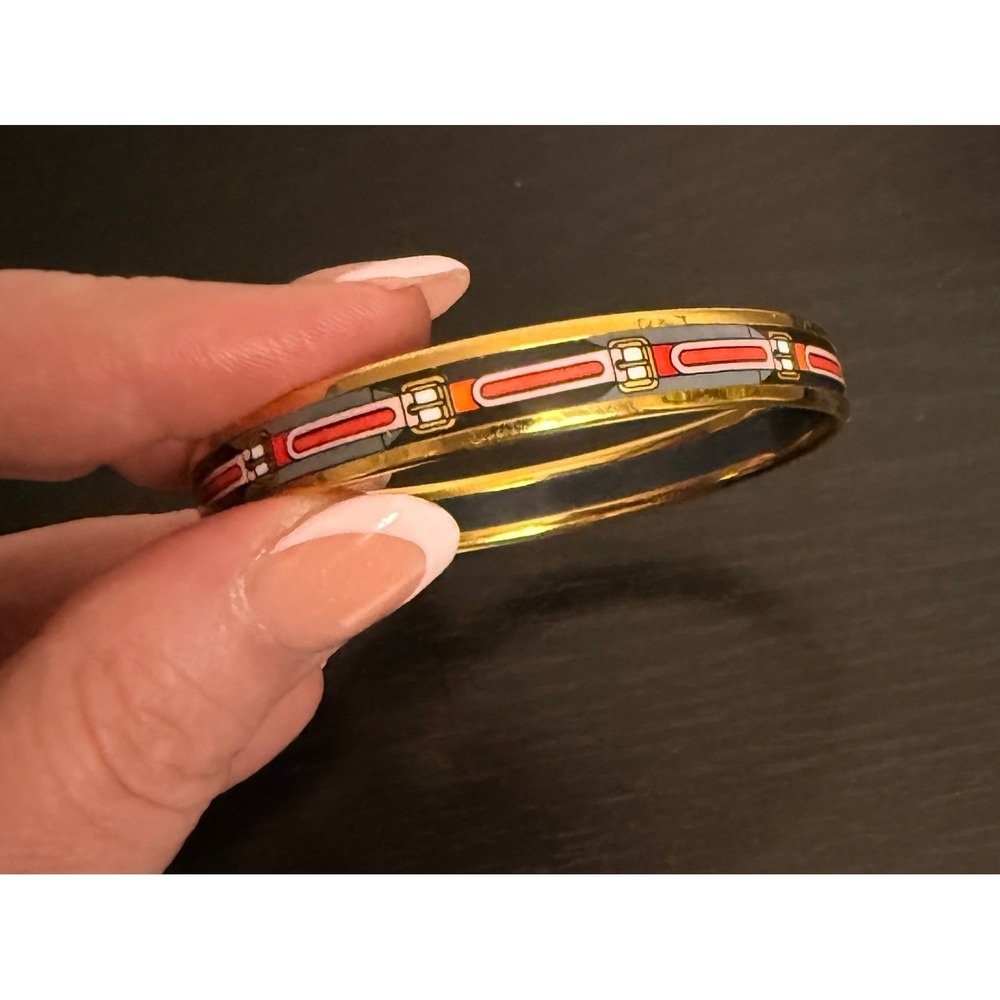 Hermes Enamel Bangle Bracelet Gold Plated Buckle Multi Colored Made in Austria - Picture 3 of 9